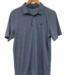 TravisMathew, blue striped polo, designer golf, luxury activewear, breathable L